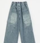 Wide leg jeans with multi back pockets - blue