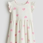 Printed cotton dress - cream hearts
