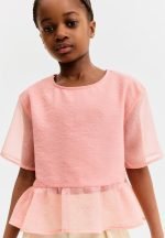 Chiffon peplum top - light pink - Image 4