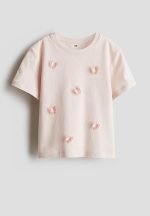 Motif-detail t-shirt - light pink butterflies