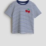 Motif-detail t-shirt - white & blue striped
