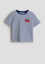 Motif-detail t-shirt - white & blue striped