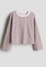 Long-sleeved cotton jersey top - light pink striped