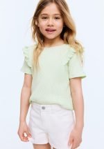 Flounce-trimmed cotton top - light green - Image 2