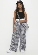 Wide waistband pants with slanted inset pockets - black gingham - Image 2